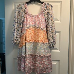 Boutique Mixed Pattern Ruffle Tiered Dress